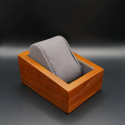 Wooden watch case with microsuede interior. A stylish and functional way to store your watches. Made of high-quality wood and microsuede. Available in beige and grey.